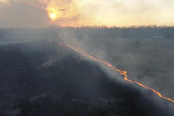 пожар сухой травы на кладбище в Богородске