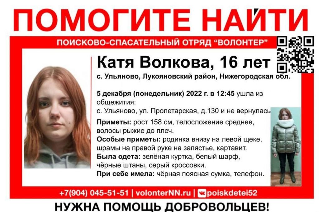 16-летняя девушка пропала в Лукояновском районе 5 декабря.
