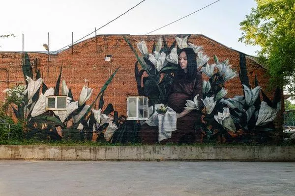 Изображение беременной девушки украсило фасад роддома №1 в Нижнем Новгороде