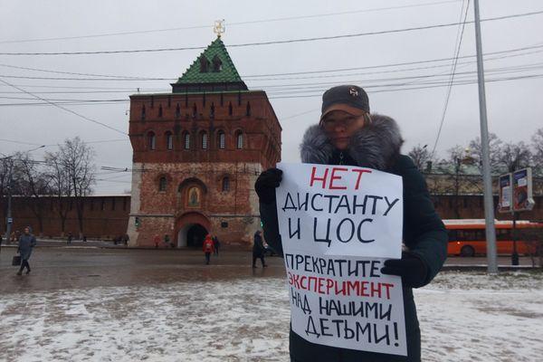 Нижегородская общественница вышла на одиночный пикет против дистанционного обучения