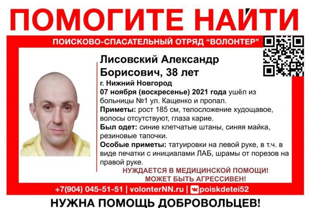Мужчина сбежал из психбольницы имени Кащенко в Нижнем Новгороде 7 ноября