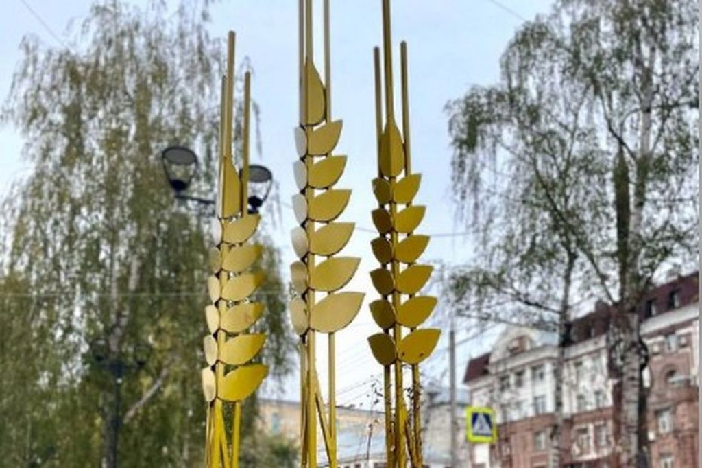Арт-объект "Колос" установили на улице Коминтерна в Нижнем Новгороде при благоустройстве.