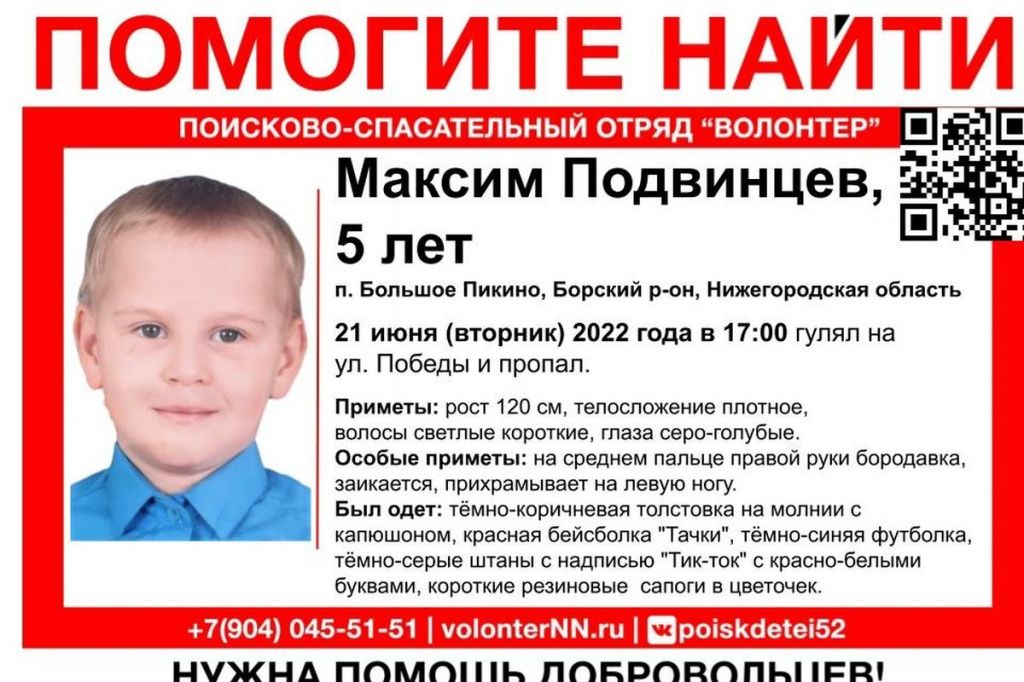 Пятилетний ребёнок пропал в Борском городском округе Нижегородской области 21 июня.