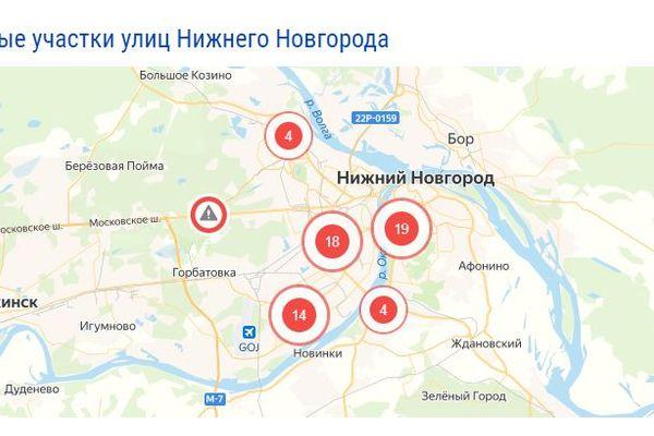 карта концентрации ДТП в Нижнем Новгороде
