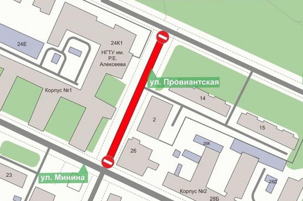 Схема движения транспорта на улице Провиантской в Нижнем Новгороде 30 сентября.