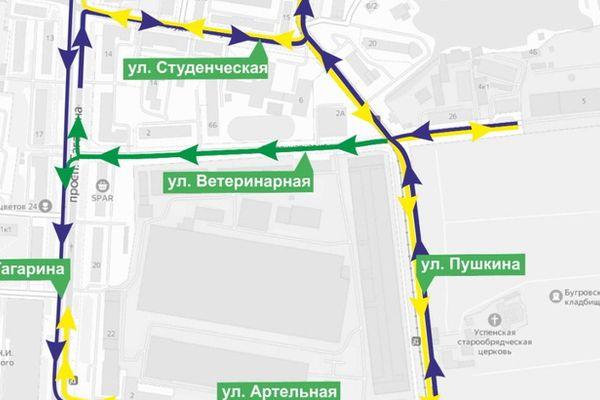 Схема движения транспорта по улице Ветеринарной в Нижнем Новгороде.