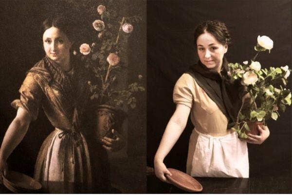 Картина "Девушка с горшком роз" Василия Тропинина 1850г.