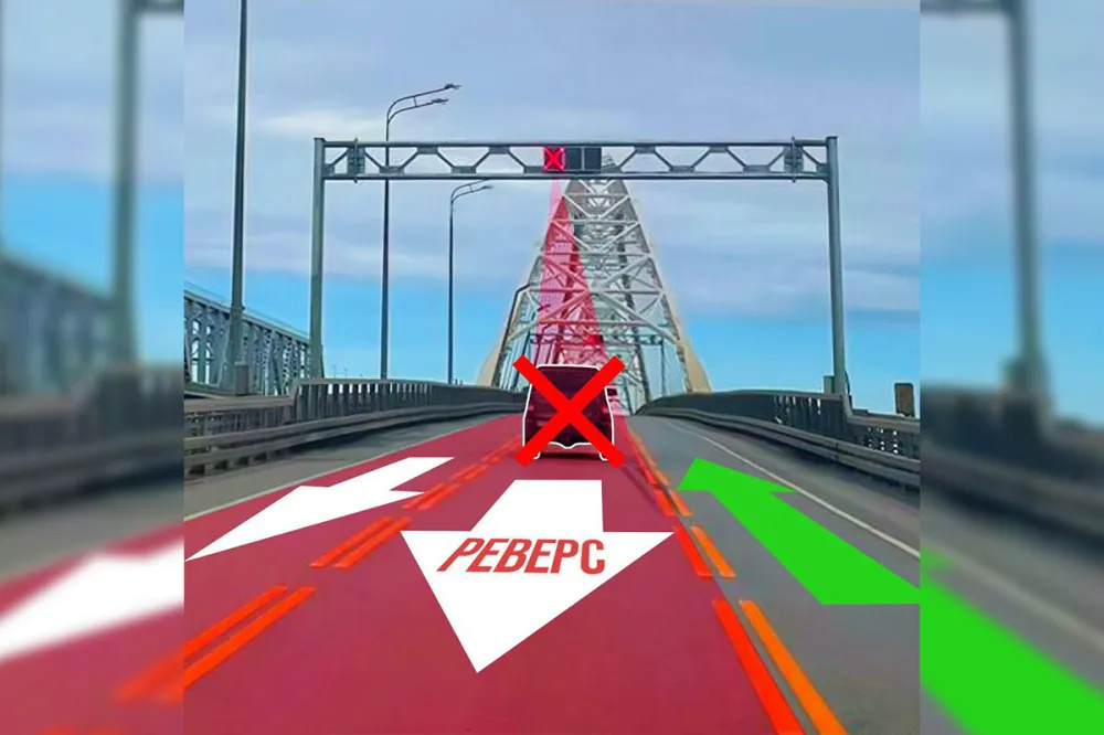 Новый светофор на Борском мосту регулирует движение только на полосе с реверсом
